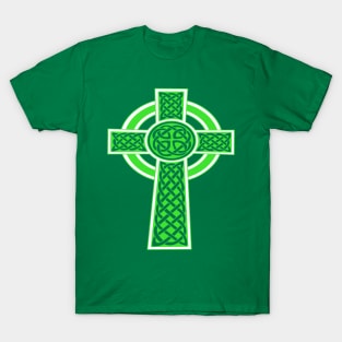 St Patrick's Day Celtic Cross Green and White T-Shirt